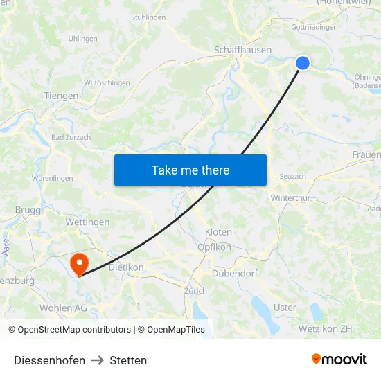 Diessenhofen to Stetten map