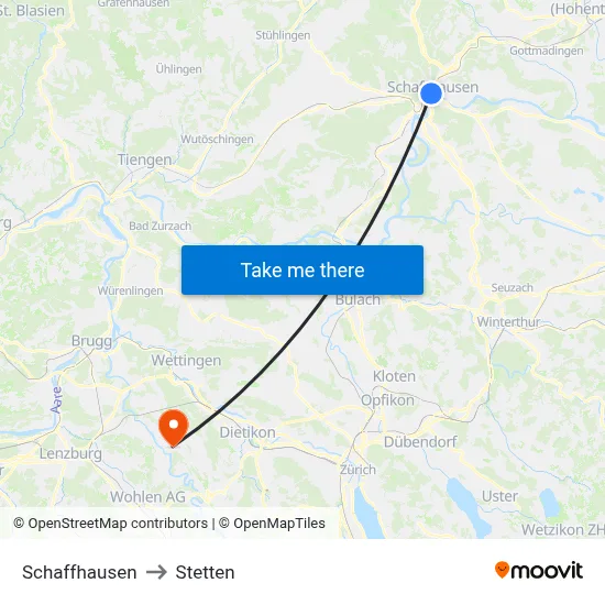 Schaffhausen to Stetten map