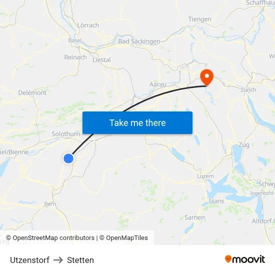 Utzenstorf to Stetten map