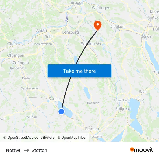 Nottwil to Stetten map
