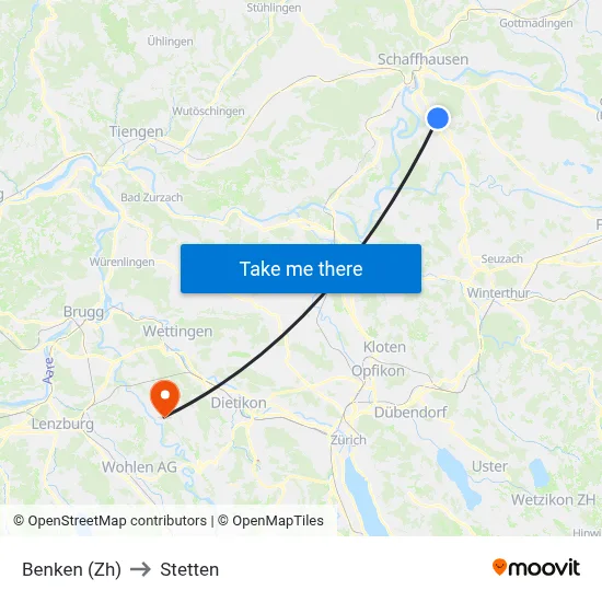 Benken (Zh) to Stetten map