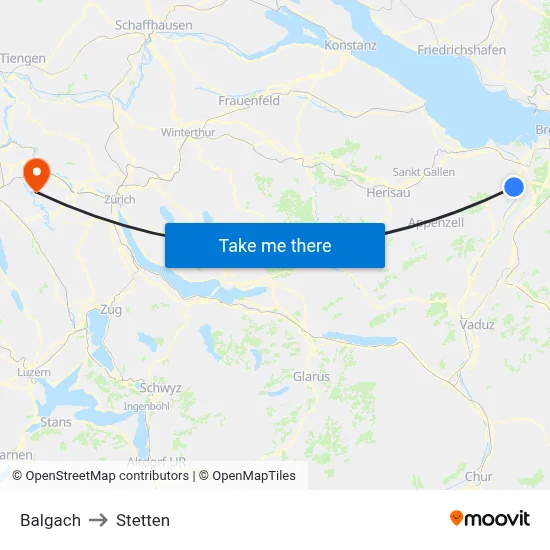 Balgach to Stetten map