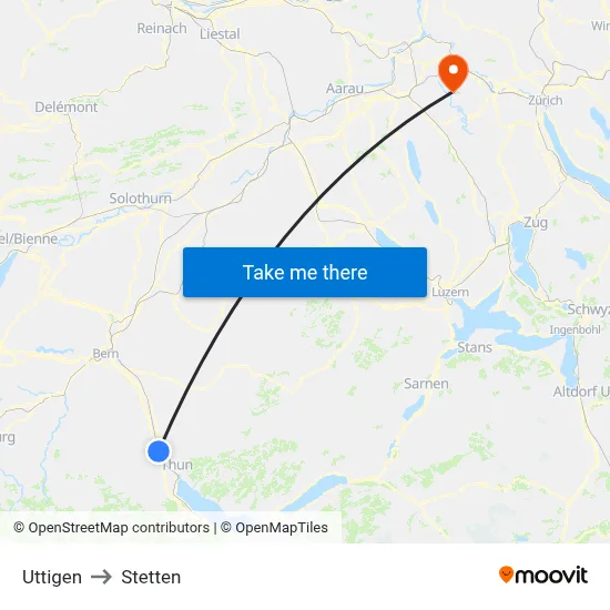 Uttigen to Stetten map