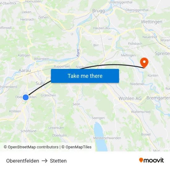 Oberentfelden to Stetten map