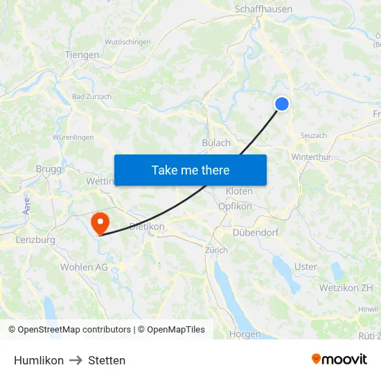 Humlikon to Stetten map