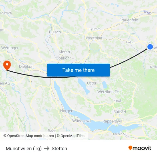 Münchwilen (Tg) to Stetten map