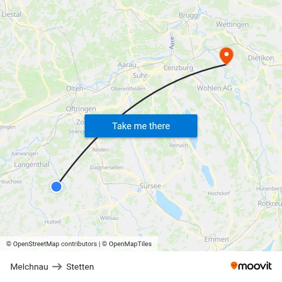 Melchnau to Stetten map