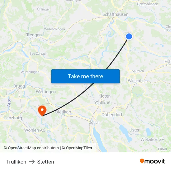 Trüllikon to Stetten map