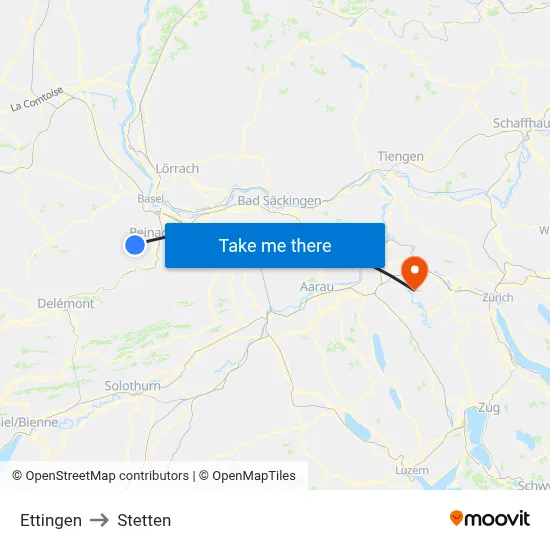Ettingen to Stetten map