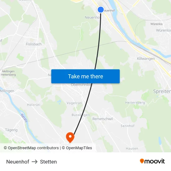 Neuenhof to Stetten map