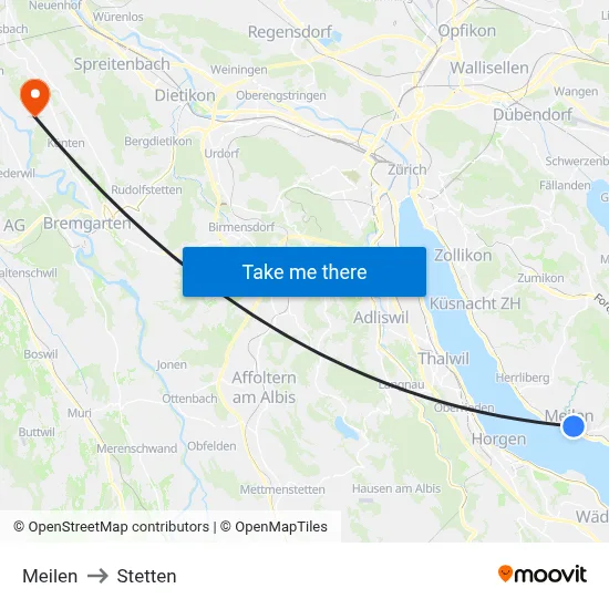 Meilen to Stetten map