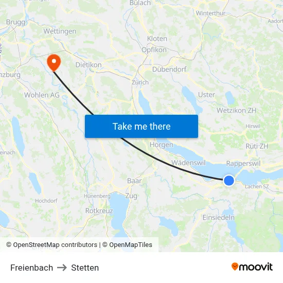 Freienbach to Stetten map