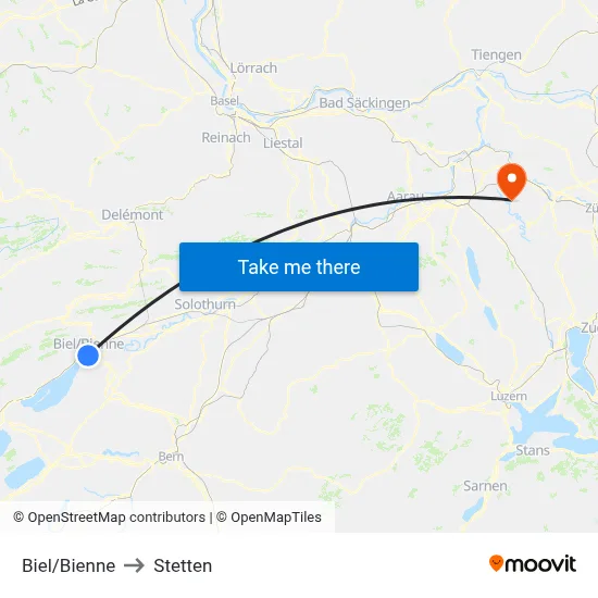 Biel/Bienne to Stetten map