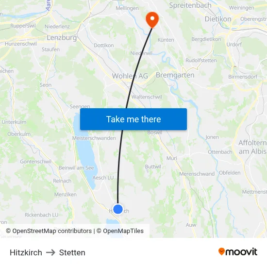 Hitzkirch to Stetten map