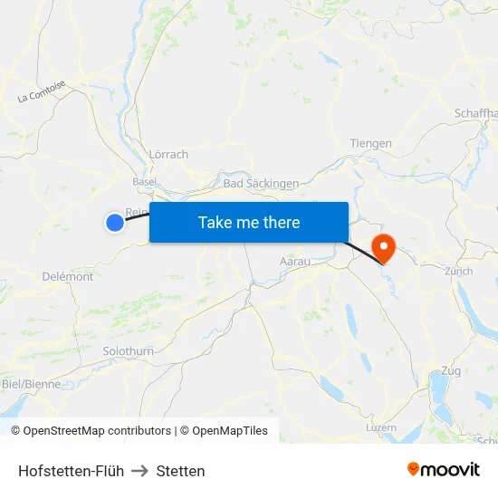 Hofstetten-Flüh to Stetten map