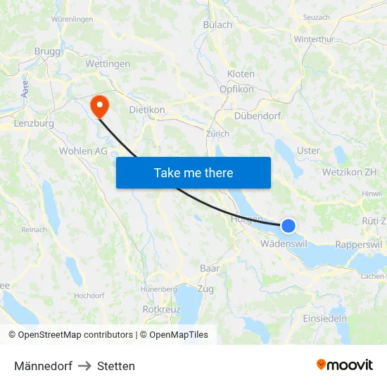 Männedorf to Stetten map