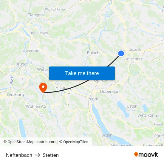 Neftenbach to Stetten map