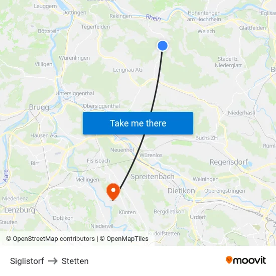 Siglistorf to Stetten map