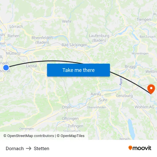 Dornach to Stetten map
