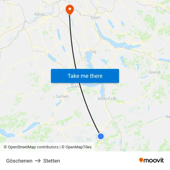 Göschenen to Stetten map
