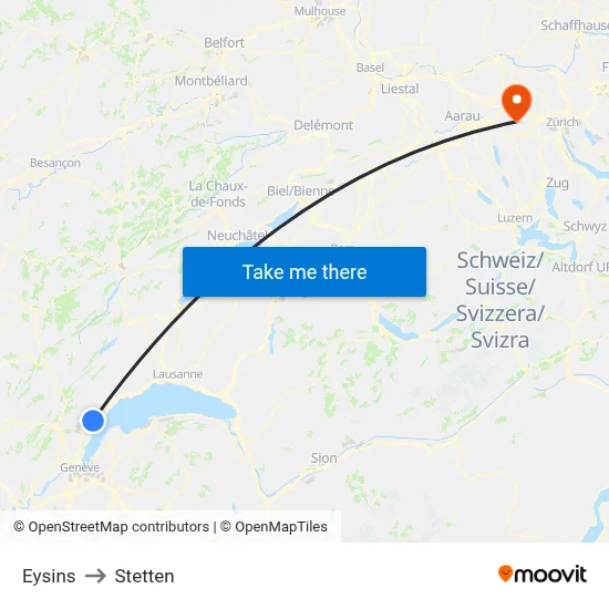 Eysins to Stetten map