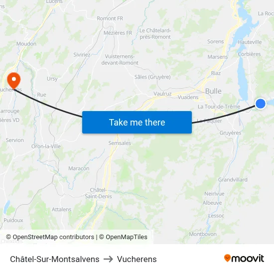Châtel-Sur-Montsalvens to Vucherens map