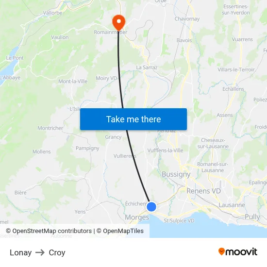 Lonay to Croy map