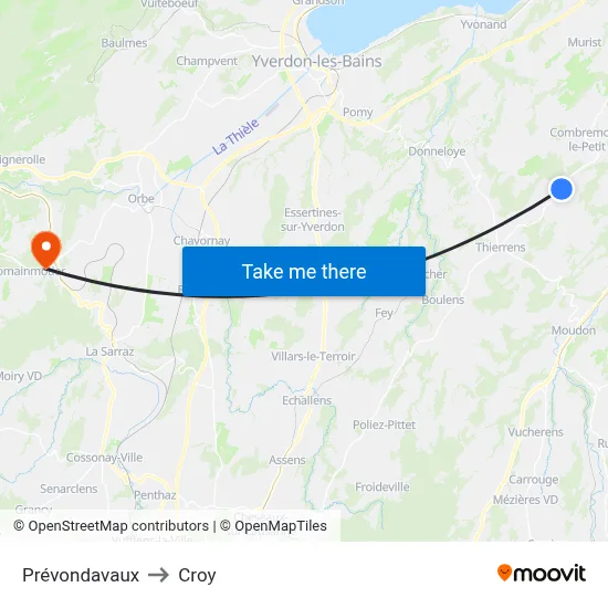 Prévondavaux to Croy map