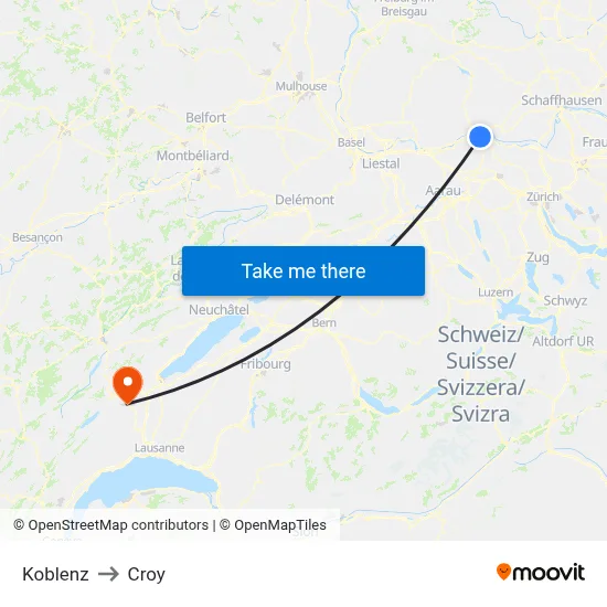 Koblenz to Croy map