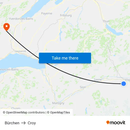 Bürchen to Croy map