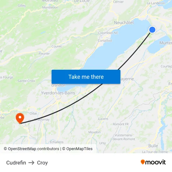 Cudrefin to Croy map