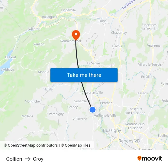 Gollion to Croy map