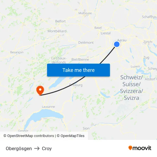 Obergösgen to Croy map