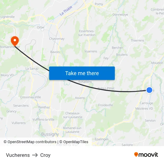 Vucherens to Croy map