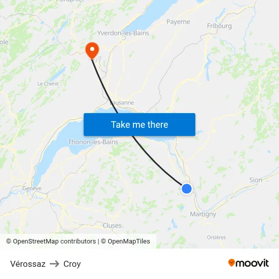 Vérossaz to Croy map