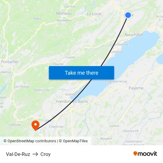 Val-De-Ruz to Croy map