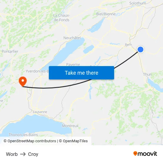 Worb to Croy map