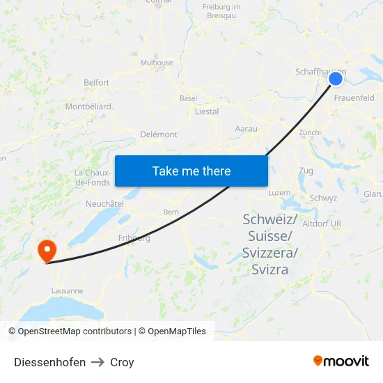 Diessenhofen to Croy map