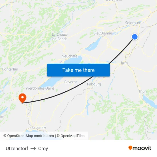 Utzenstorf to Croy map