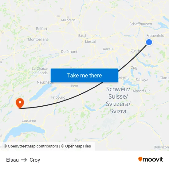 Elsau to Croy map