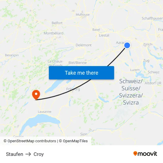 Staufen to Croy map