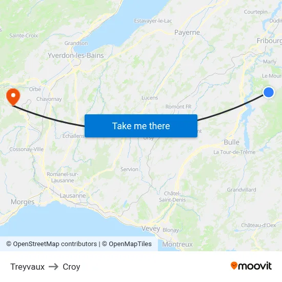 Treyvaux to Croy map