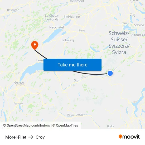 Mörel-Filet to Croy map