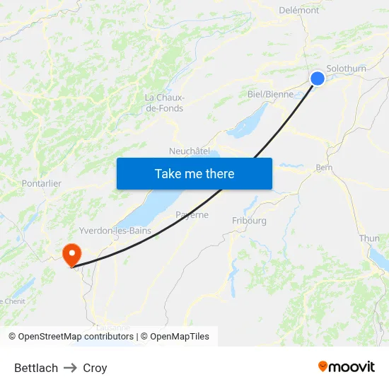Bettlach to Croy map