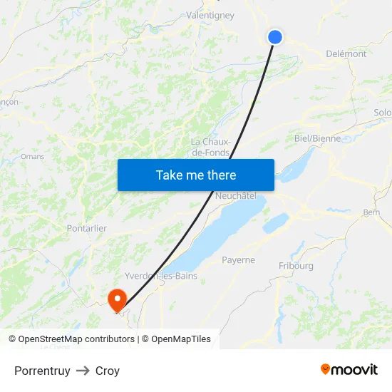Porrentruy to Croy map