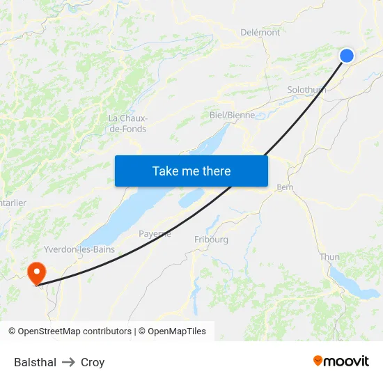 Balsthal to Croy map