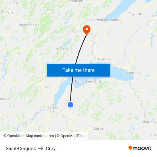 Saint-Cergues to Croy map