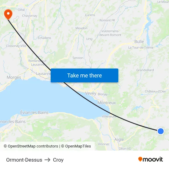 Ormont-Dessus to Croy map