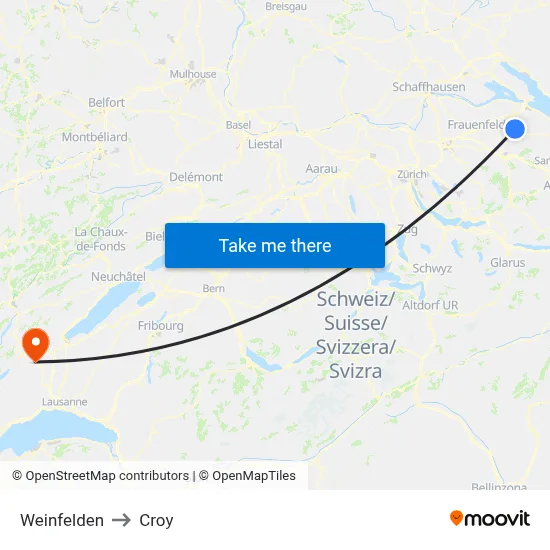 Weinfelden to Croy map