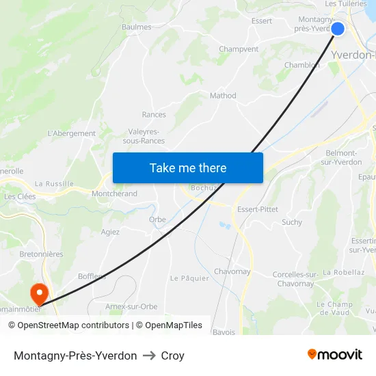 Montagny-Près-Yverdon to Croy map